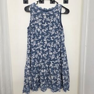 LOFT Blue and White Ruffled Tiered Sundress